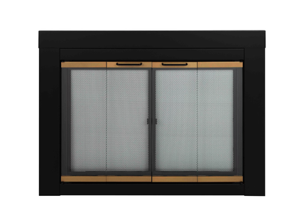 New Black with Gold Trim Fireplace Glass Firescreen Doors - Large