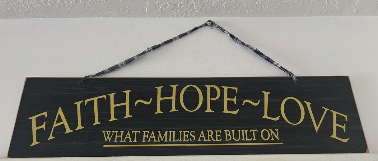 Rustic Farmhouse “Faith Hope Love” Wooden Wall Sign