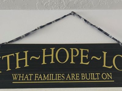 Rustic Farmhouse “Faith Hope Love” Wooden Wall Sign