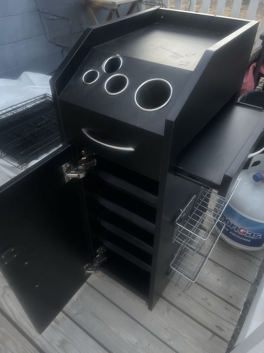 Black Salon Station Styling Unit with Appliance Holders and Storage