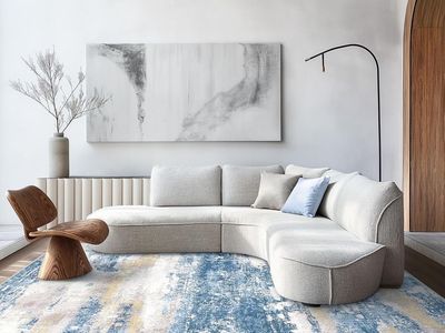 New Area Rugs 8x10 for Living Room Bedroom, Modern Abstract Machine Washable Soft Blue Cream Rug