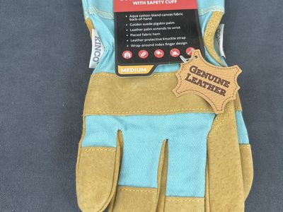 Kinco Women's Suede Pigskin Palm Work Gloves, Size Medium, Aqua & Golden Leather