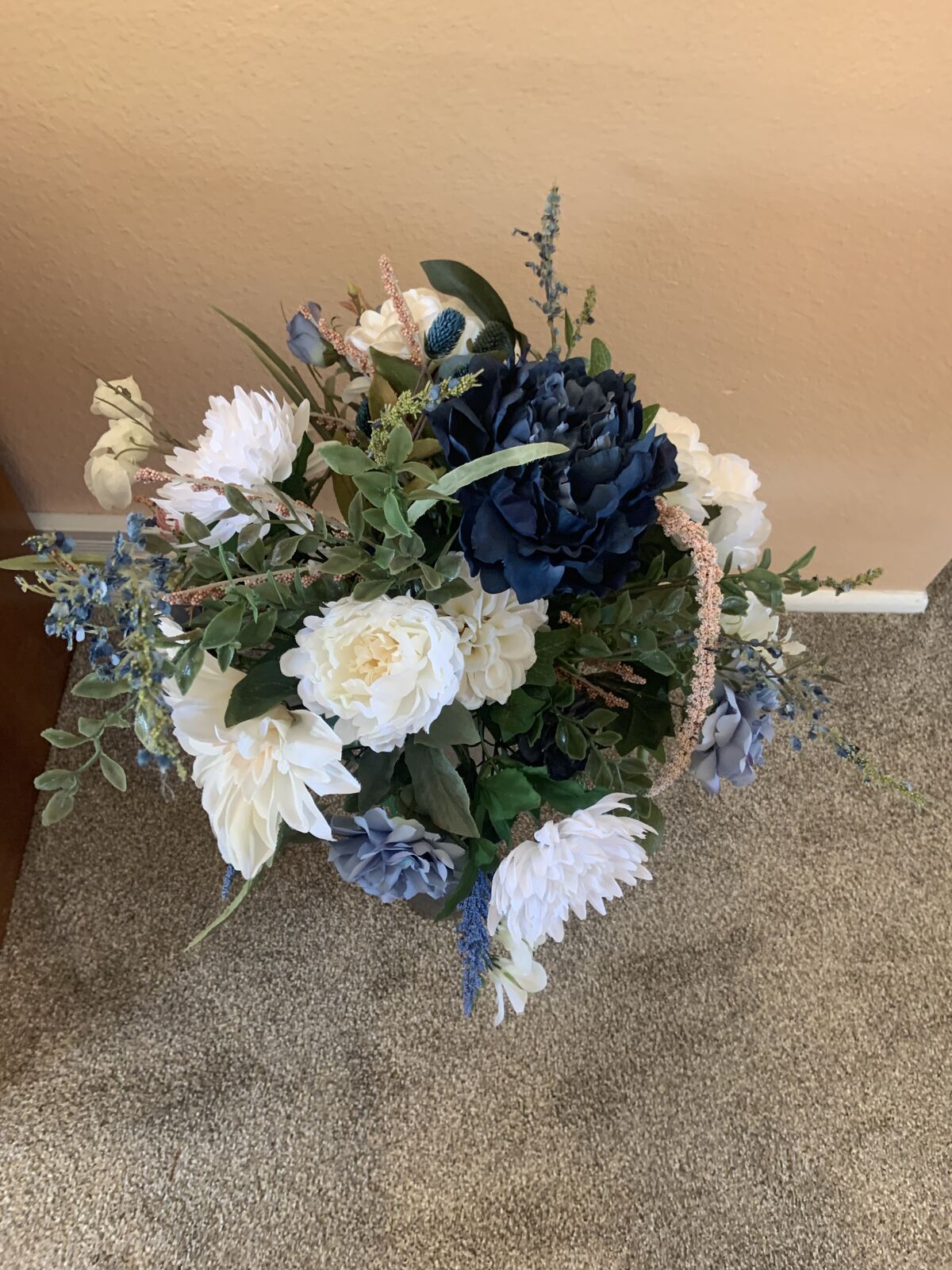 Blue and white fake flowers