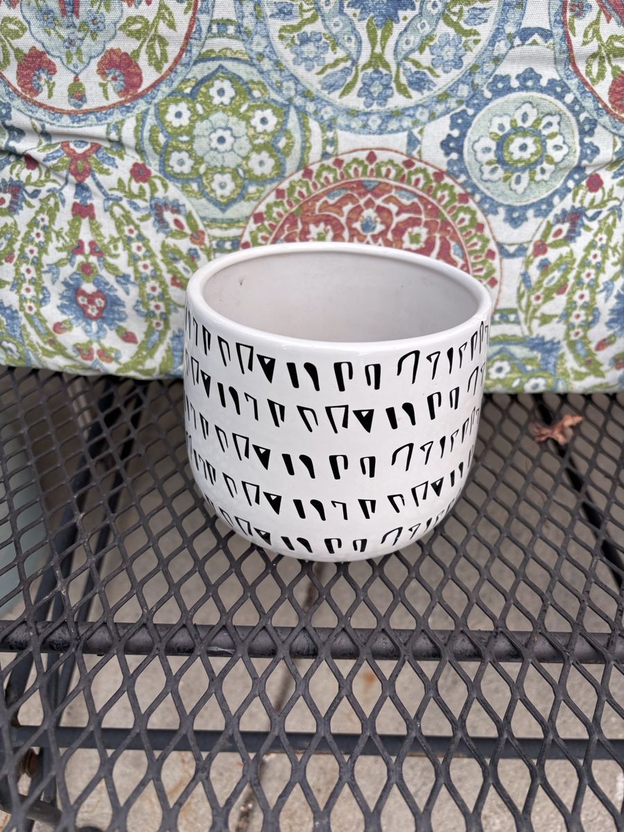 Black and white ceramic planter pot.