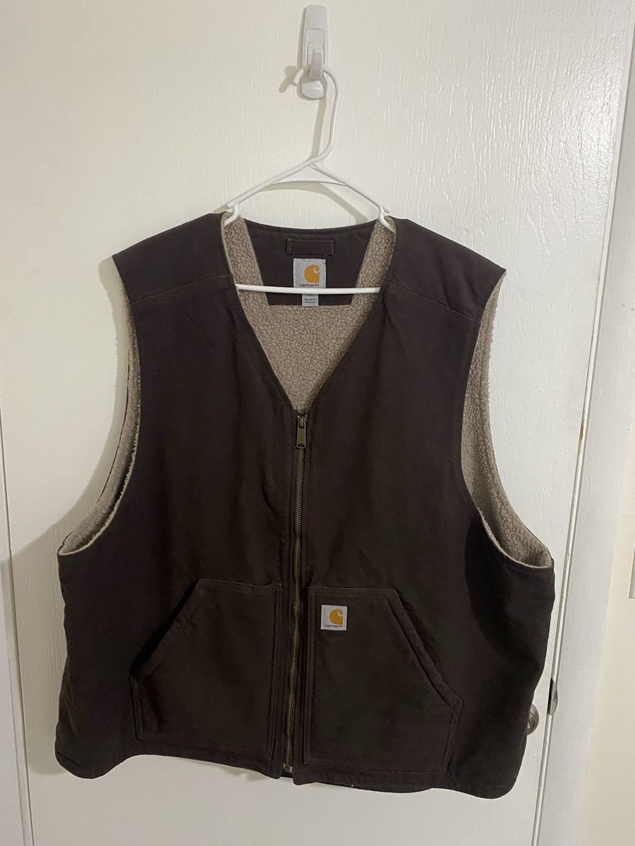 Carhartt Duck Detroit Vest - Brown, Sherpa Lined, Full Zip