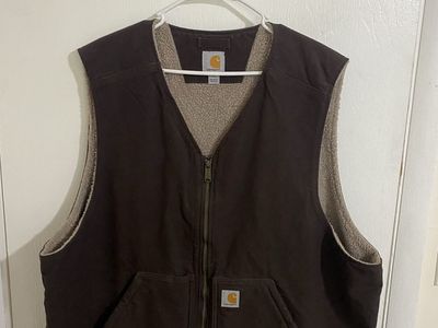 Carhartt Duck Detroit Vest - Brown, Sherpa Lined, Full Zip