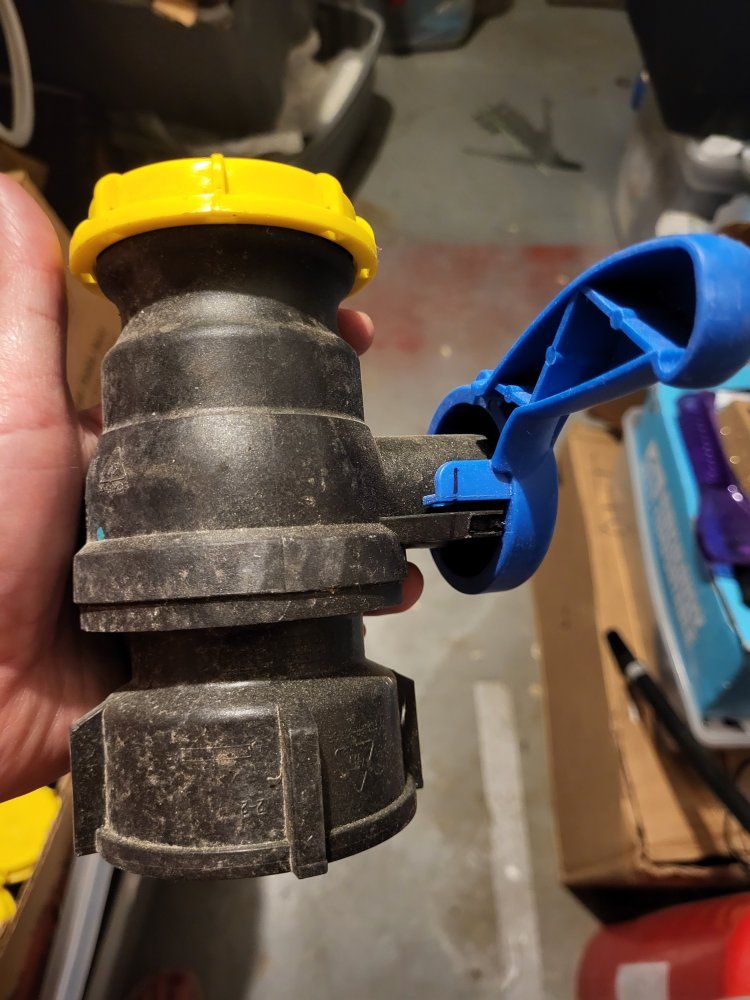 Unbranded Black Plastic Ball Valve with Yellow Cap & Blue Handle for Water Tank/RV Use