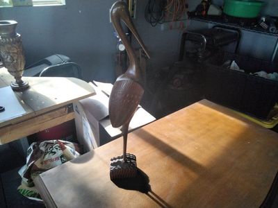 Vintage Hand-Carved Wooden Pelican/Stork Bird Sculpture, Decorative Statue
