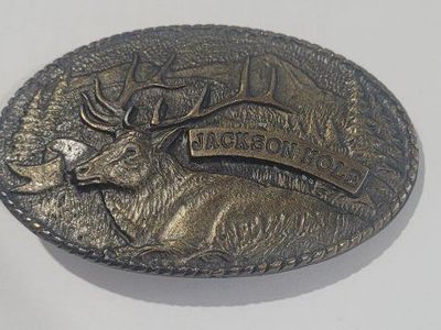 Vintage Touchstone Inc. 1978 Jackson Hole Elk Buckle - Rustic Gold Tone