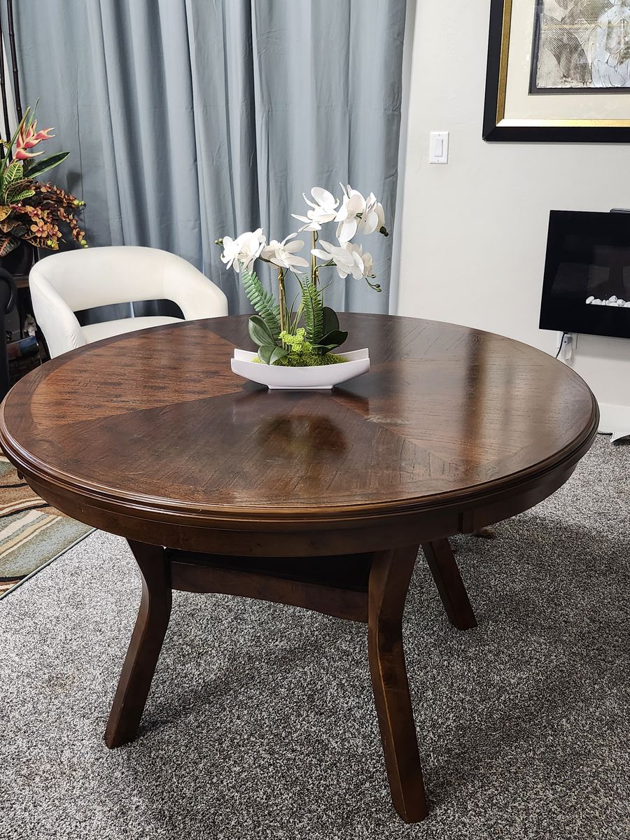 Round Wood Dining Table with under shelf