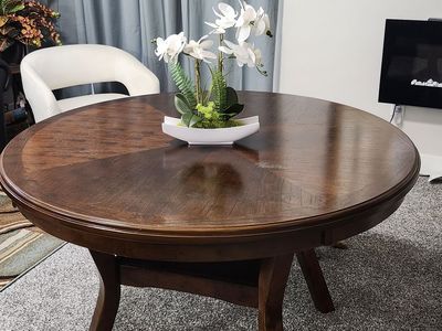 Round Wood Dining Table with under shelf
