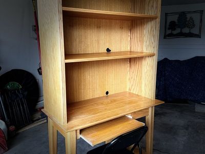 Oak Wood Computer Desk with Hutch and Shelves