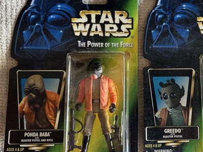 90’s Star Wars The Power of the Force Ponda Baba w/Blaster Pistol and Rifle Green Card Kenner Action Figure (Collection 3)