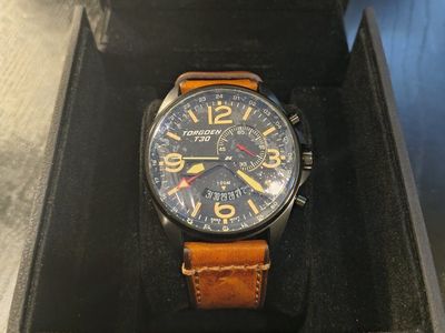 TORGOEN T30 Swiss Chronograph Watch with Brown Leather Strap, 100M Water Resistant