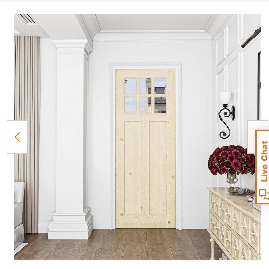 30 in. x 80 in. Universal/Reversible 6-Lite Clear Glass and 2-Panel Unfinished Pine Wood Front Door Slab