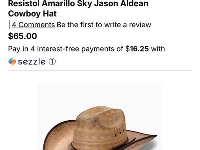 Jason aldean straw cowboy hat size 7 3/8