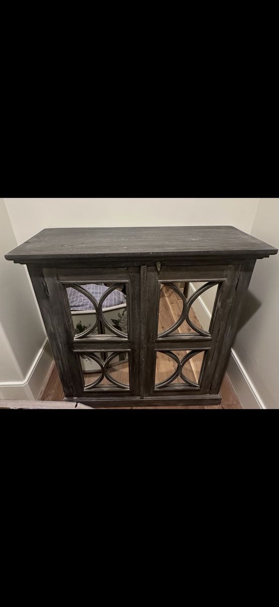 Wooden Accent Cabinet with Mirrored Doors - Dark Gray, 2-Door Storage Console