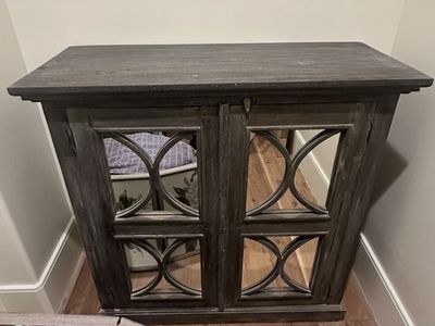Wooden Accent Cabinet with Mirrored Doors - Dark Gray, 2-Door Storage Console