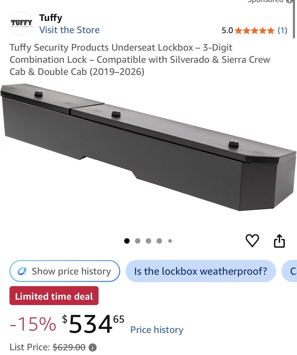 Tuffy Security Underseat Lockbox for Silverado & Sierra Crew/Double Cab (2019-2026) with 3-Digit Combination Lock