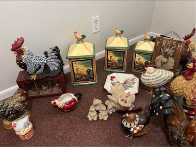 Large Collection of Rooster and Chicken Decor, Farmhouse Kitchen Accessories