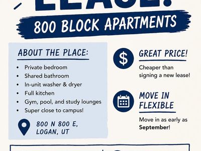 Lease Takeover - 800 Block Apartments (Private Bedroom, Shared Bath)
