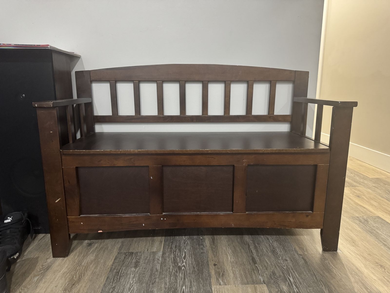 Wood bench with storage