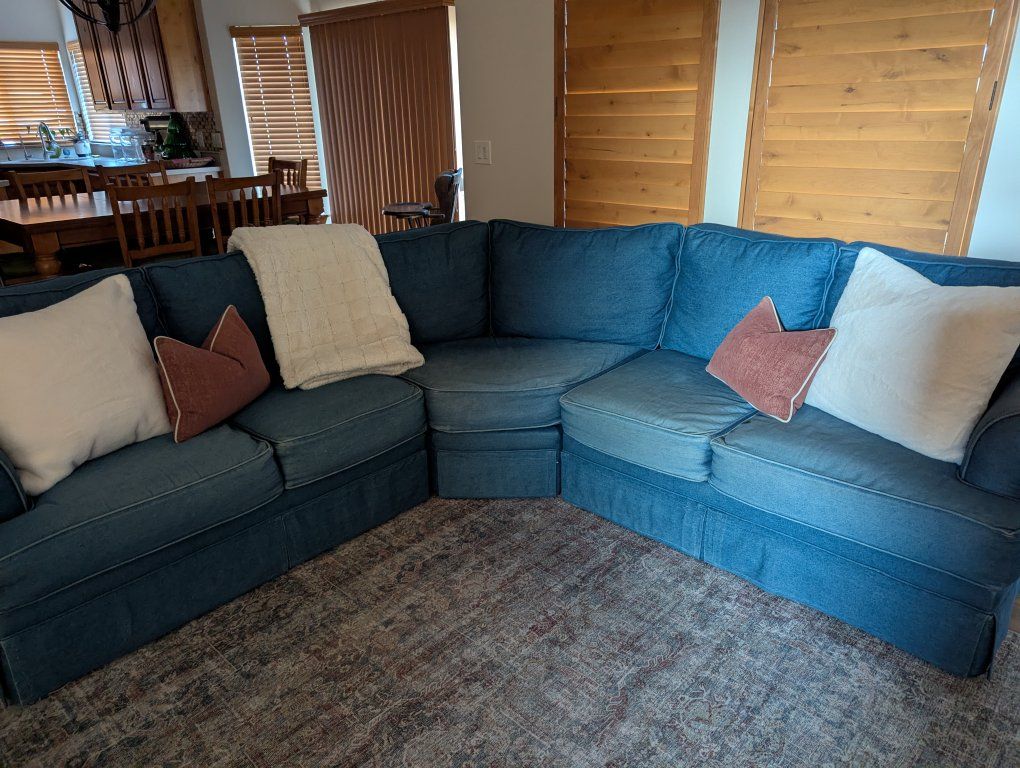 Blue Denim Sectional Sofa - Comfortable L-Shaped Couch with Slipcovers