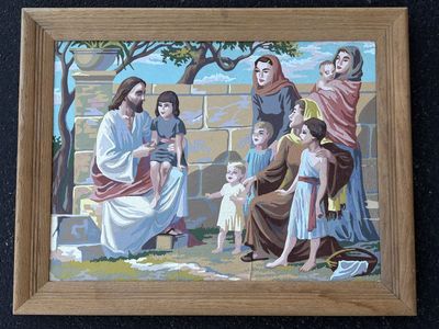 Vintage mid century Paint by Numbers, framed Jesus painting, PBN 1950’s 1960’s