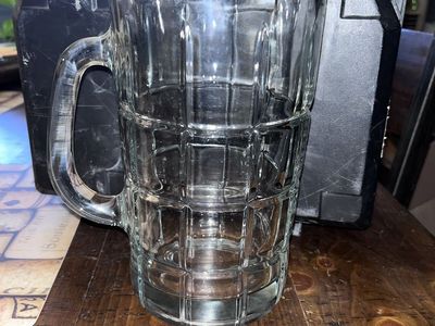Clear Glass Tankard Mug Beer Stein Heavy Duty Handle Ribbed Design