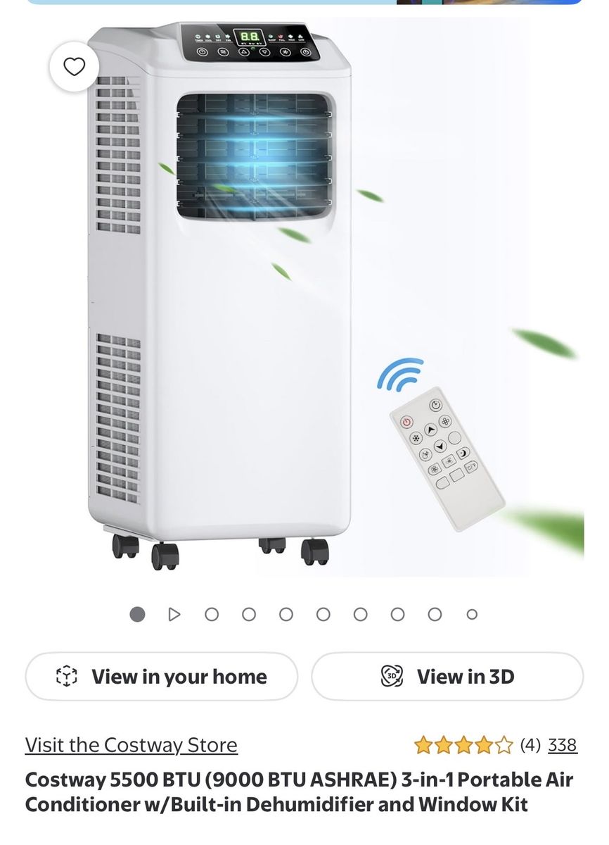Costway 5500 BTU (9000 BTU ASHRAE) 3-in-1 Portable AC w/ Dehumidifier & Window Kit