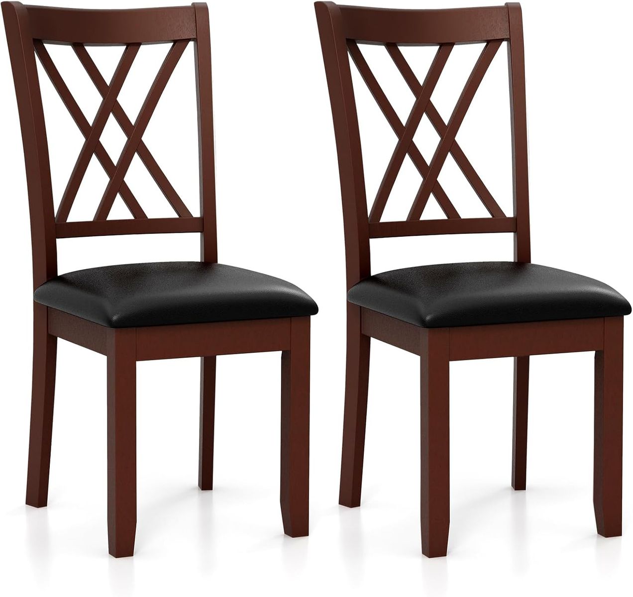 Chestnut Wood Dining Chairs Set of 2, Faux Leather Upholstered Kitchen Chair