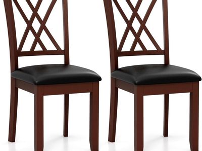 Chestnut Wood Dining Chairs Set of 2, Faux Leather Upholstered Kitchen Chair