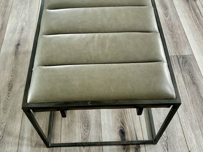 Metal Faux Grey Leather Ottoman.