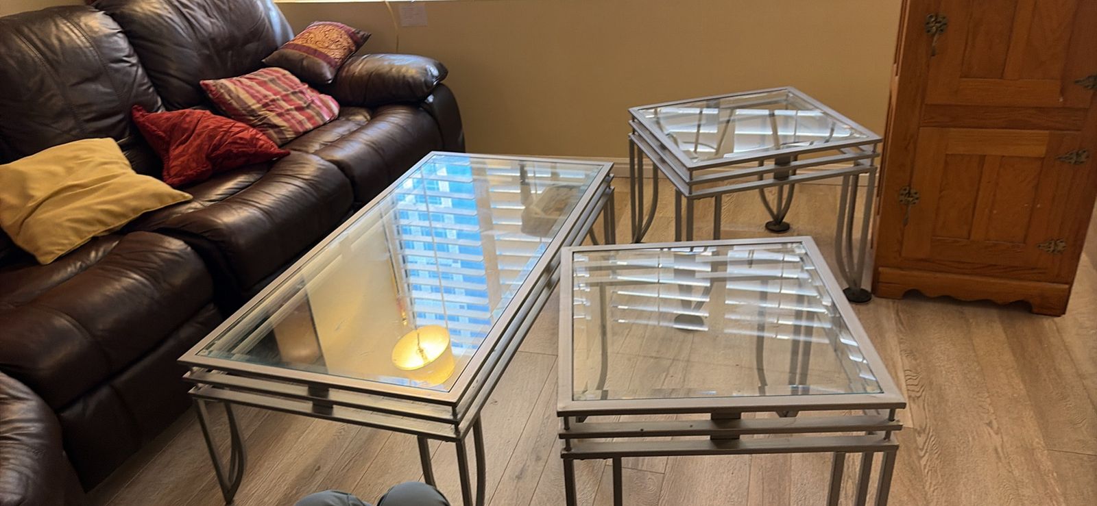 Modern Glass Top Coffee Table and Two Matching End Tables Set