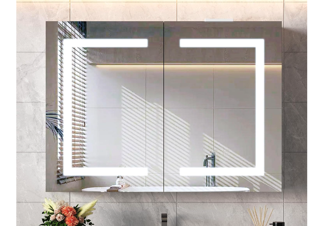 New in Box Bathroom Medicine Cabinet with Mirror and LED Lights, Wall Mount Bathroom Mirror with Storage, Anti-Fog,