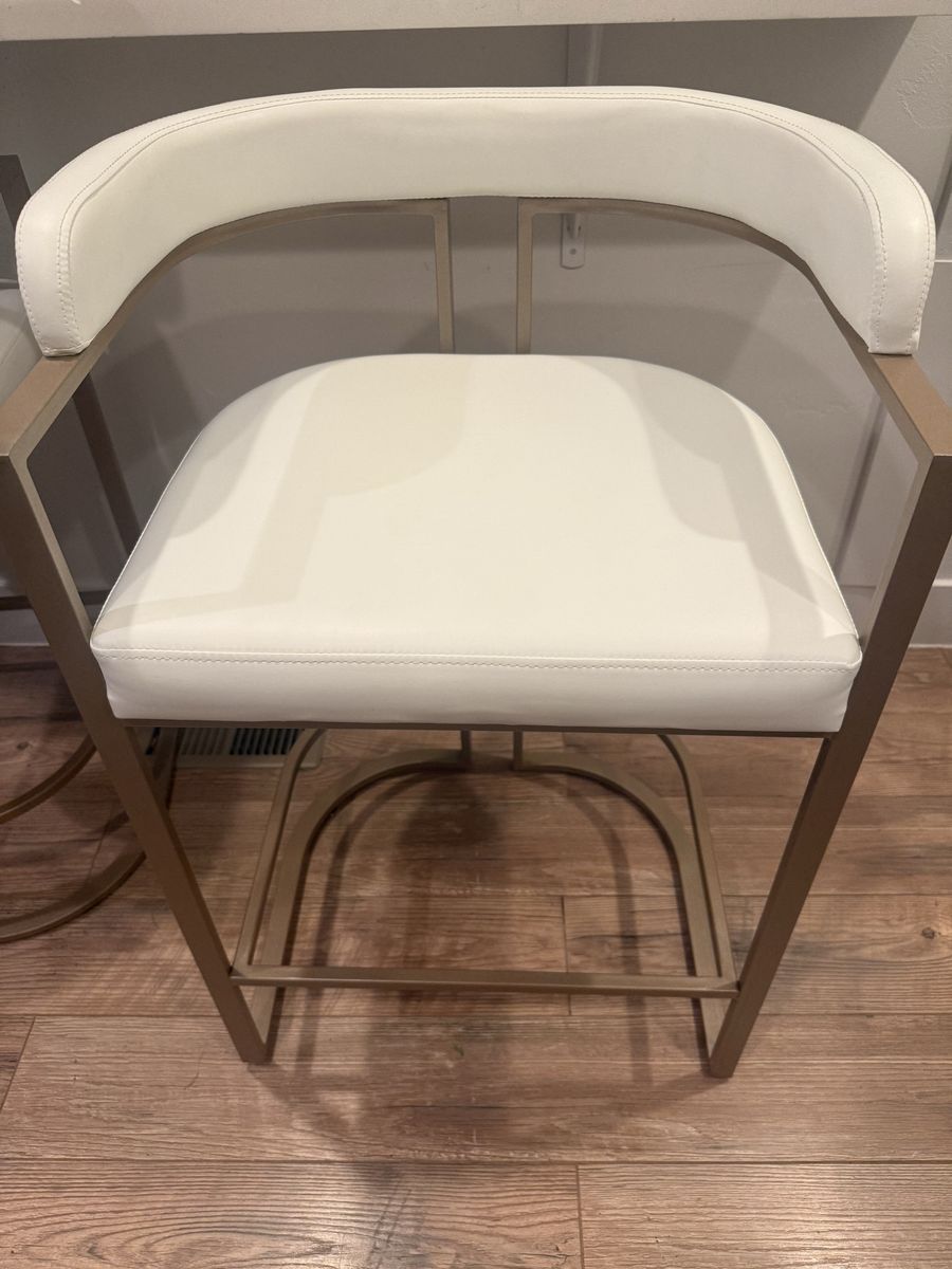4 Modern White Faux Leather Counter Stool with Gold Tone Metal Frame