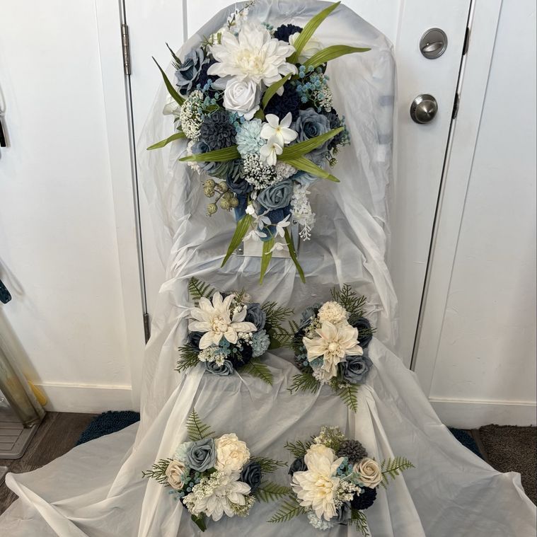 Stunning 18 Piece Artificial Blue Wedding Flower Set