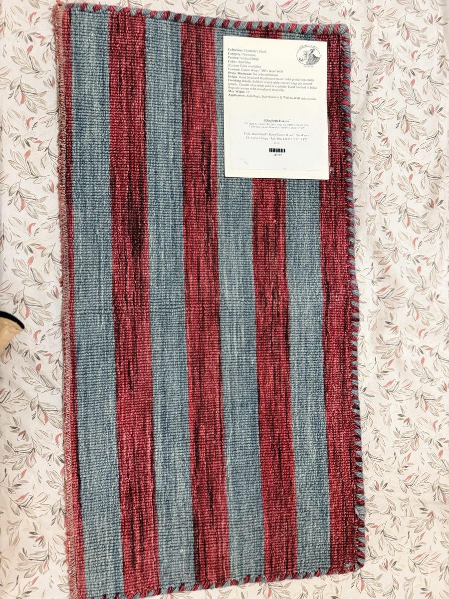 Colonial Mills Elizabeth Collection Hand-Braided Wool Rug 12”x 24” Blue/Red Stripe