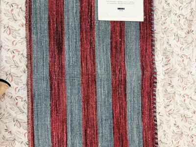 Colonial Mills Elizabeth Collection Hand-Braided Wool Rug 12”x 24” Blue/Red Stripe