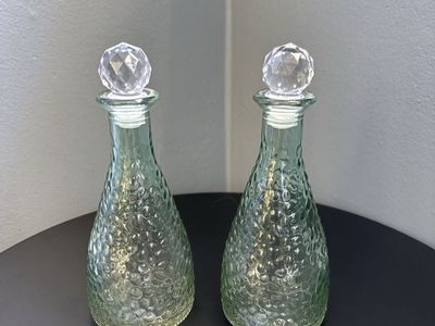 Vintage Green Glass Decanter Set