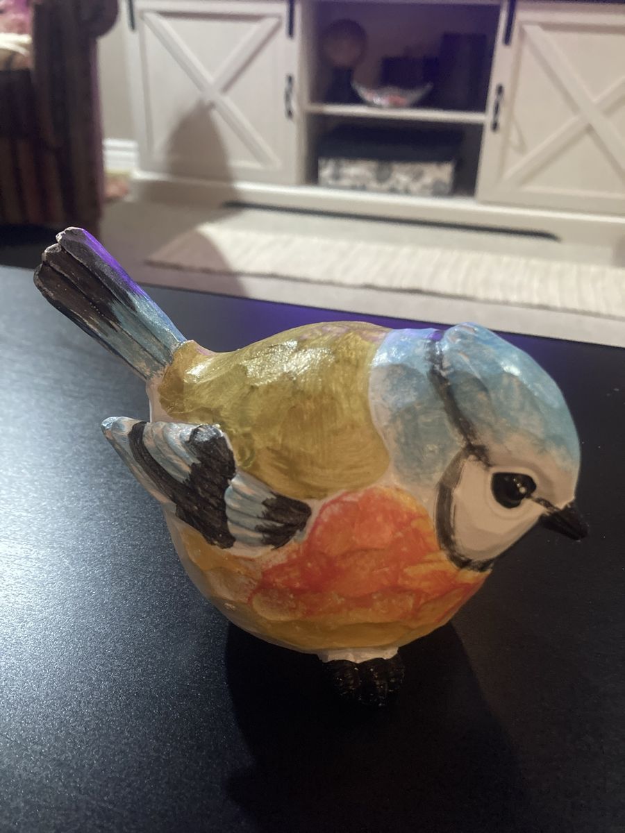 Hand-Carved Wooden Blue Tit Bird Figurine - Charming Home Decor Accent