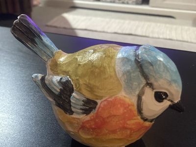 Hand-Carved Wooden Blue Tit Bird Figurine - Charming Home Decor Accent