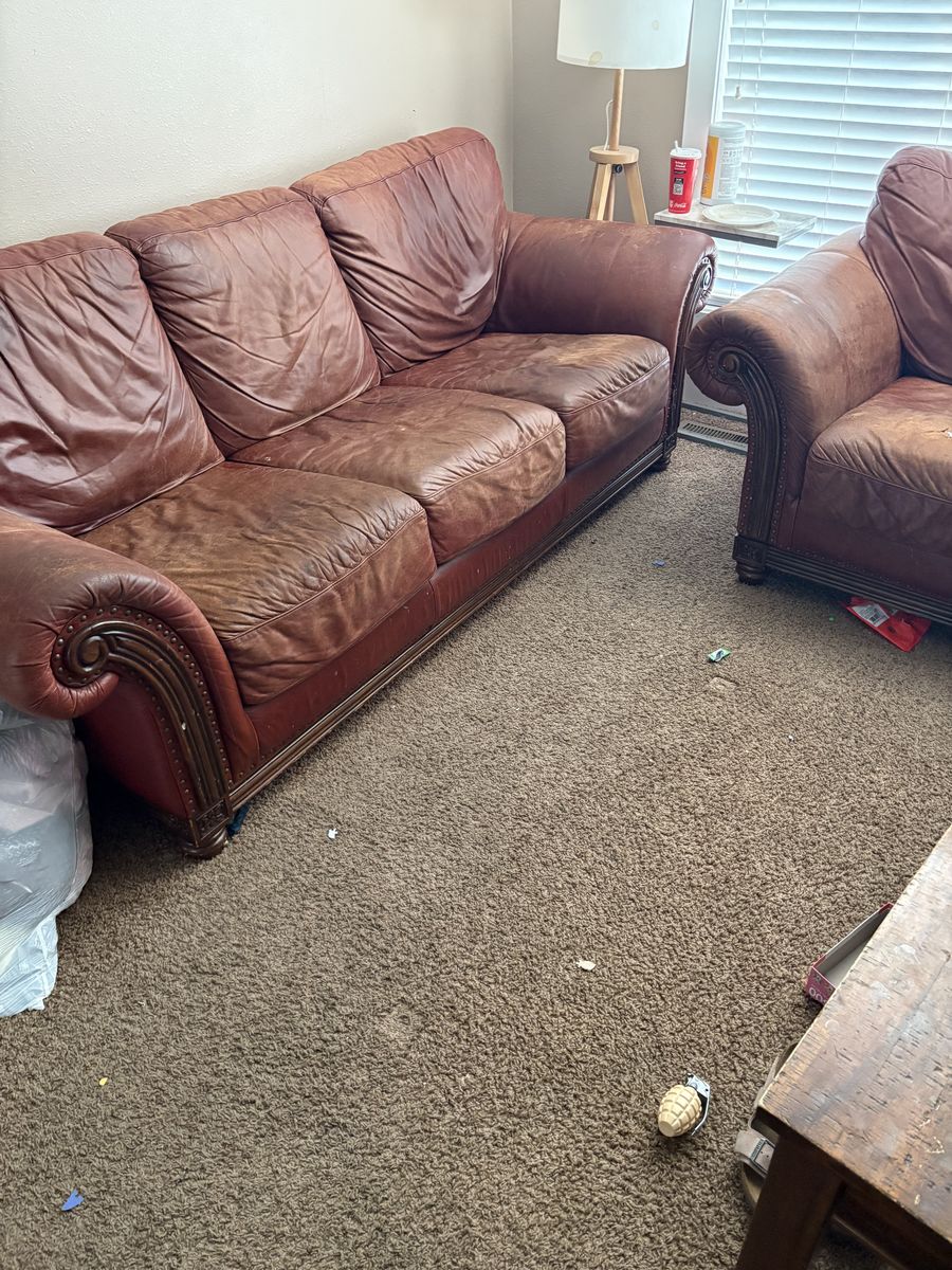Free  leather couch chair and coffee table