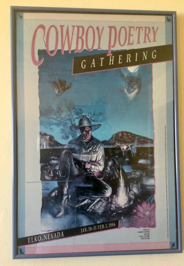 Vintage 1986 Cowboy Poetry Gathering Poster with frame