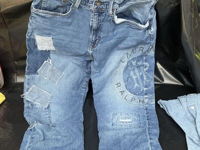 Lauren Ralph Lauren Relaxed Tapered Patchwork Logo Jeans Size 10