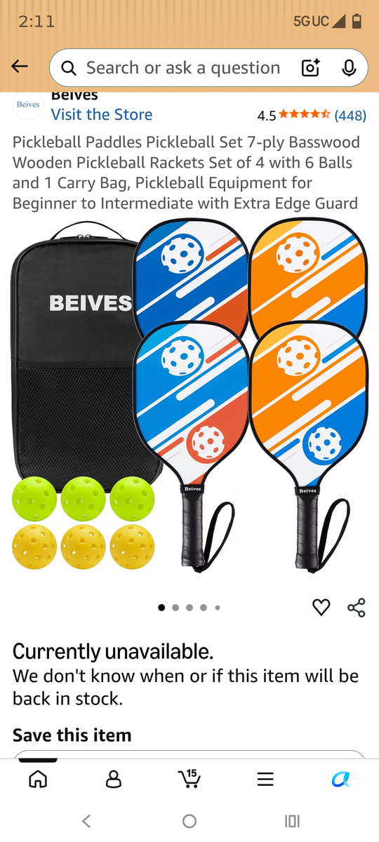 New Pickleball set, 4 pickleball rackets, 6 balls, carrying bag