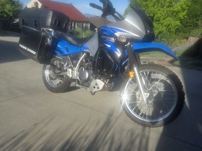 Kawasaki KLR650 Dual Sport Motorcycle with Tusk Panniers - Blue/Silver