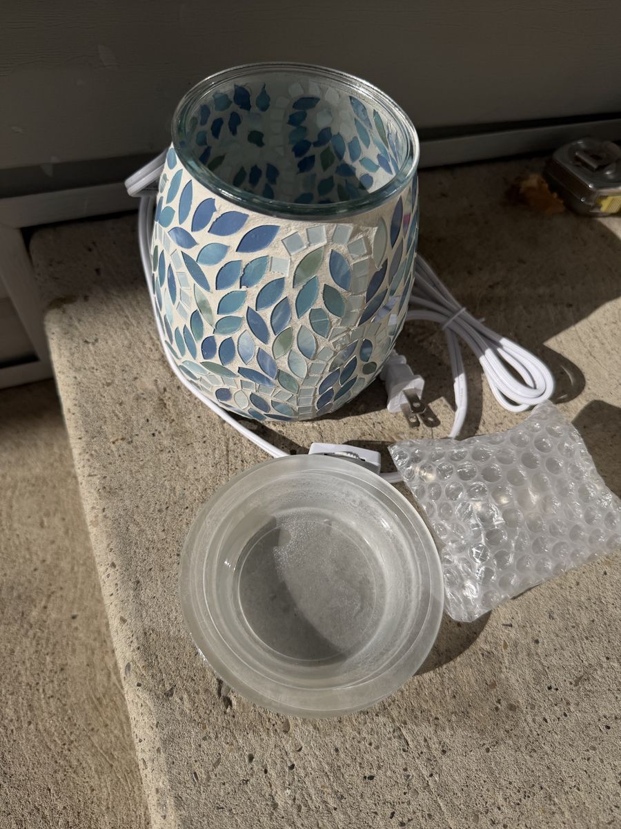 Blue Leaf Mosaic Electric Wax Warmer Melts Burner with Glass Dish