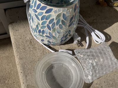 Blue Leaf Mosaic Electric Wax Warmer Melts Burner with Glass Dish