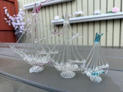 Handblow Ships Sculptures